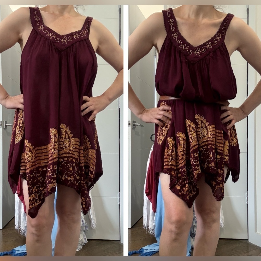 Burgundy and Gold Embroidered Dress - Picture 12 of 16